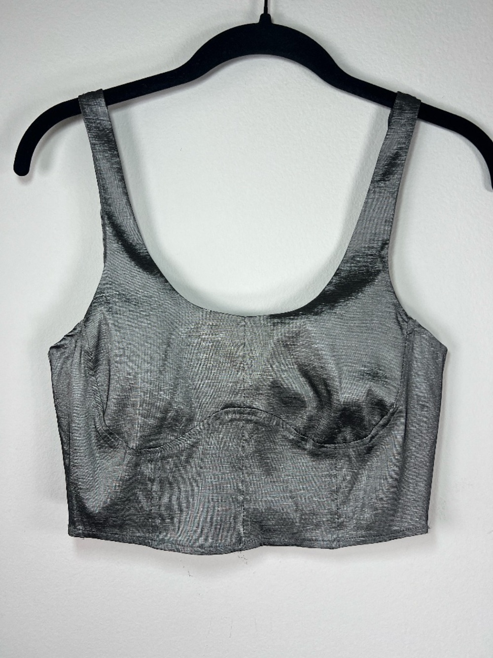 House Of Harlow 1960 Sliver Metallic Cropped Bustier Top Shimmery Gray Smocked S